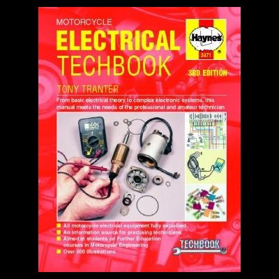 Capa de livro técnico Haynes Electrical Techbook, com imagens e texto em fundo vermelho