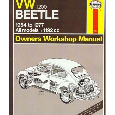 Capa de manual VW 1200 Beetle com ilustração técnica e texto explicativo