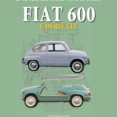 Capa de livro com imagens de dois carros Fiat 600 e texto em italiano