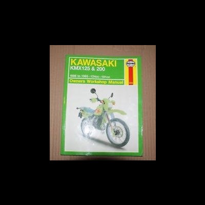 Manual de oficina Kawasaki KMX 125 & 200 com imagem de mota verde clara
