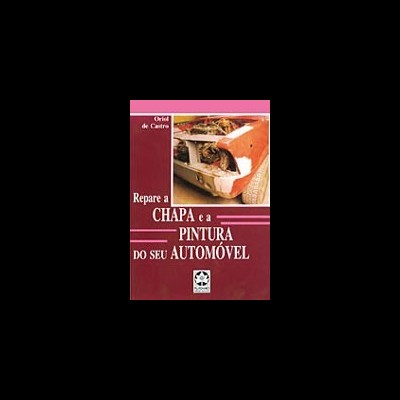 Capa de livro sobre reparação de chapa e pintura automóvel com carro desmontado