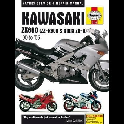Manual Haynes Kawasaki ZX600 com motocicleta cinza