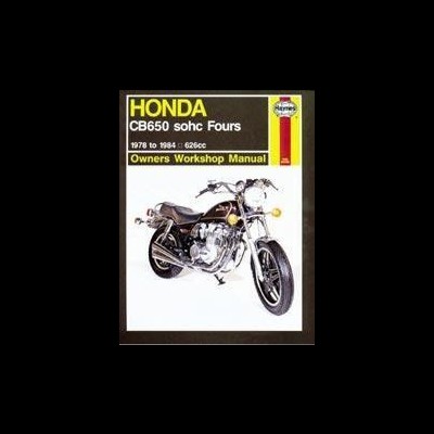 Capa de manual para Honda CB650 SOHC Fours com motocicleta preta e texto em amarelo e preto.