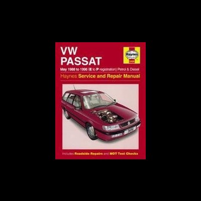 Capa do manual Haynes para VW Passat com carro vermelho e motor à vista