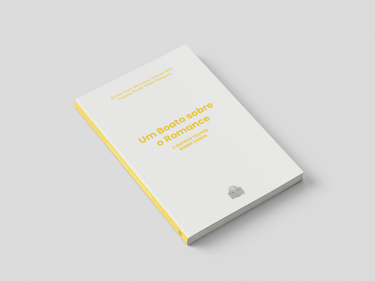 Um Boato sobre o Romance - e outros textos sobre livros Livro branco com lombada amarela intitulado Um Boato sobre o Romance