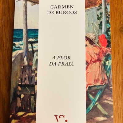 Capa de livro com ilustração de mulher à beira-mar e texto A FLOR DA PRAIA