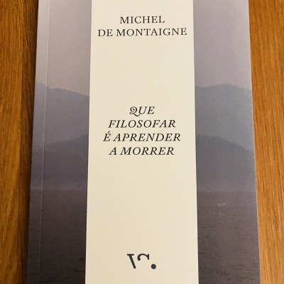 Livro com capa cinza e roxa com faixa branca e texto ao centro.