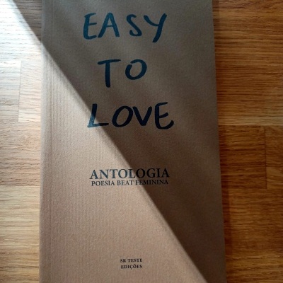 Livro com capa castanha titulado EASY TO LOVE sobre madeira