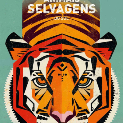 Capa de livro com ilustração geométrica de um tigre e texto Dieter Braun ANIMAIS SELVAGENS DO SUL