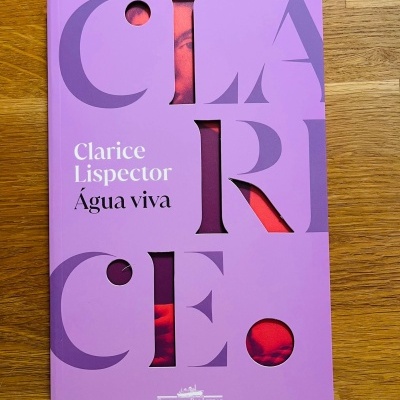 Capa de livro lilás 'Água viva' de Clarice Lispector com letras recortadas