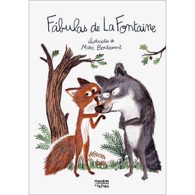 Capa de livro Fábulas de La Fontaine com raposa e lobo desenhados