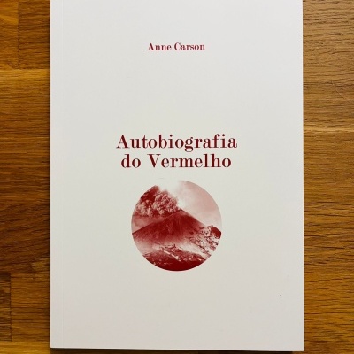 Capa de livro branca com título e imagem de montanha em vermelho