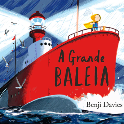 Capa de livro infantil com navio vermelho e menino no convés