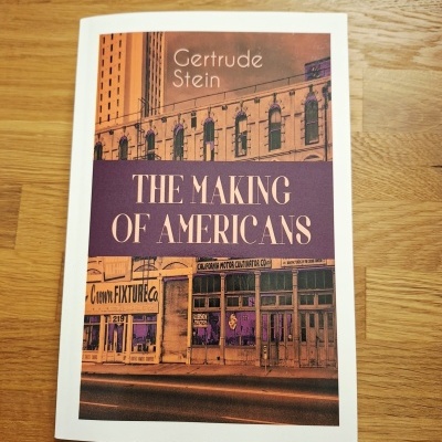 Capa do livro The Making of Americans de Gertrude Stein com imagem de edifício antigo.