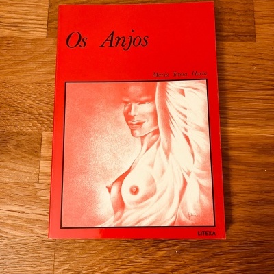 Capa de livro vermelha com título 'Os Anjos' e ilustração de anjo