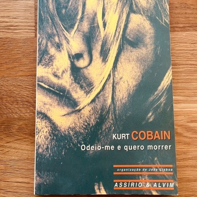 Livro sobre Kurt Cobain com capa em tons castanhos e laranja
