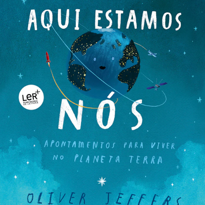 Capa de livro azul com ilustração do planeta Terra e texto em branco