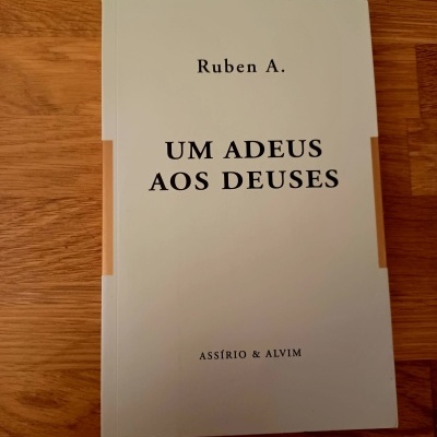 Capa de livro branco com título e autor, sobre superfície de madeira clara
