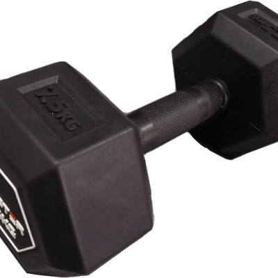 Halter hexagonal preto com peso 10,5 kg e textura no punho