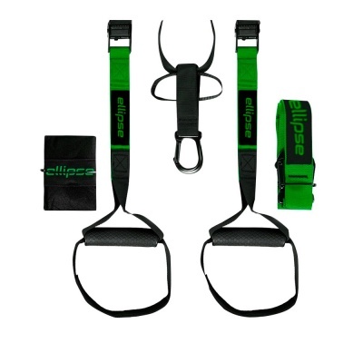 Conjunto de tiras de treino verde e preto com alças e gancho metálico