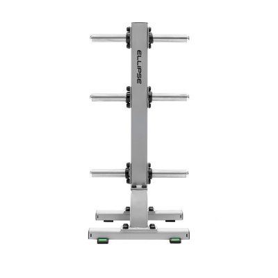 Suporte metálico cinzento para discos de halteres ELLIPSE com três barras para colocação de pesos