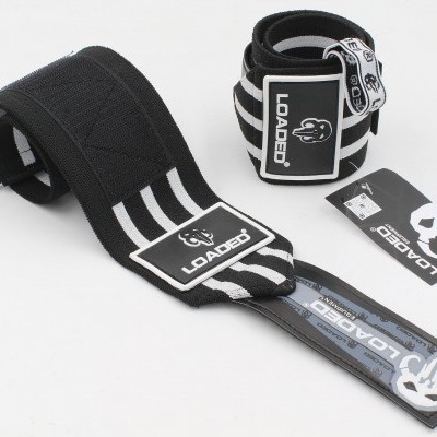 Bandagens para mãos pretas com listas brancas e etiquetas LOADED