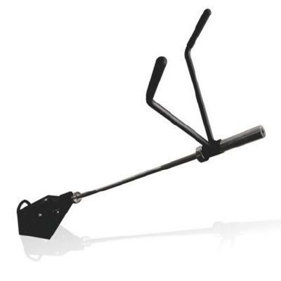 Enxada de metal preta com cabo longo e duas alças