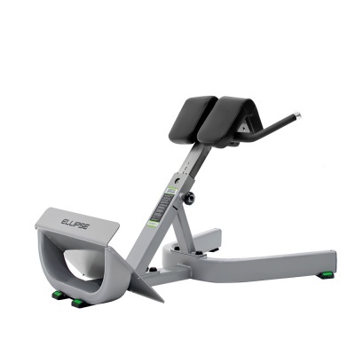 Aparelho de exercício abdominal cinzento com apoios acolchoados pretos