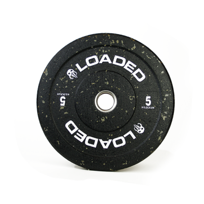 Disco de peso preto de 5 kg com texto branco LOADED