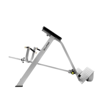 Suporte de apoio para barbell cinza e preto com pedal para pés cinzento