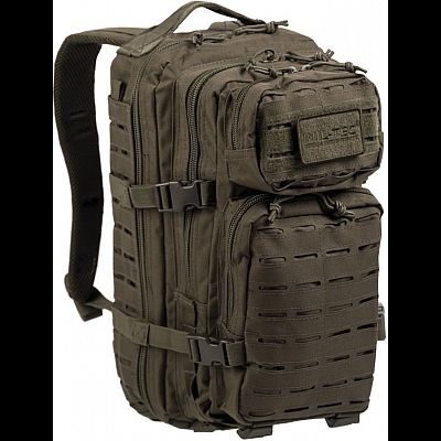 Mochila táctica castanha MIL-TEC com vários compartimentos e padrão laser-cut