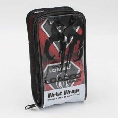 Embalagem preta com fecho de correr contendo Wrist Wraps da marca LOADED EQUIPMENT