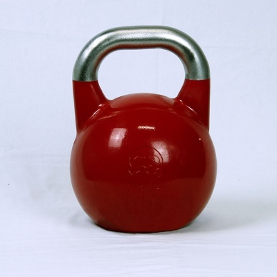 Kettlebell vermelho com pega metálica prateada