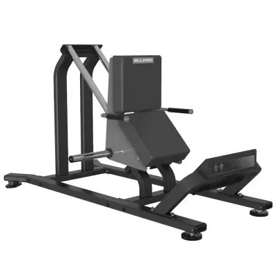 Máquina de ginásio preta para exercícios de pernas com assento acolchoado cinzento