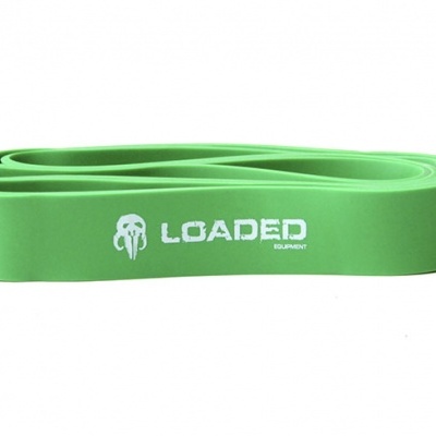 Elástico de fitness verde com texto branco LOADED EQUIPMENT