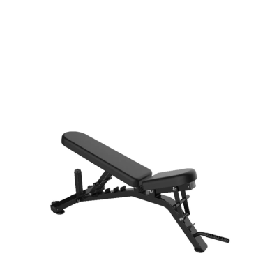 Banco de treinamento fitness ajustável preto com estofado almofadado.