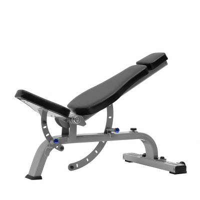 Banco de musculação ajustável cinzento com estofos pretos