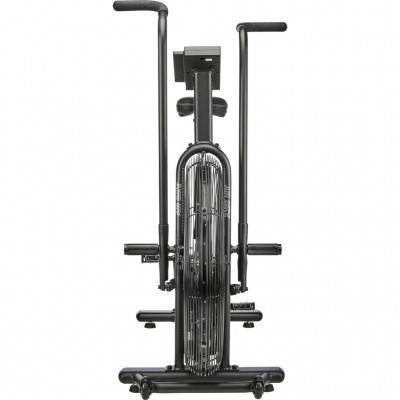 Bicicleta de exercício fixa preta vista de frente