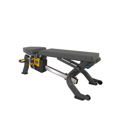 Banco de exercício preto e cinzento com apoio ajustável e rodas