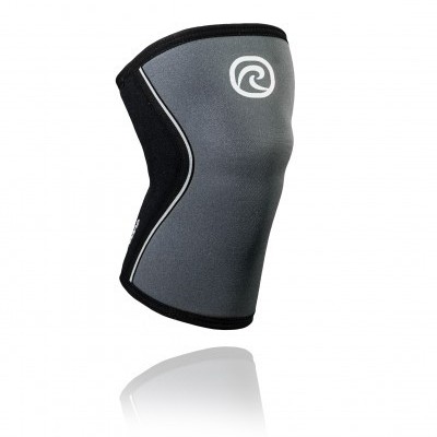 Apoio para joelho cinzento e preto com logótipo branco