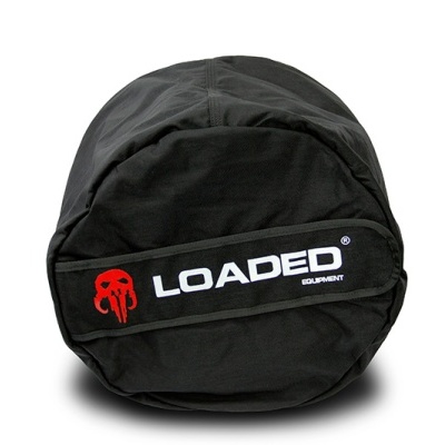 Bolsa preta redonda com a marca LOADED EQUIPMENT na frente