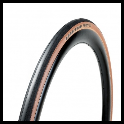 Pneu de bicicleta preto com anel lateral castanho Goodyear