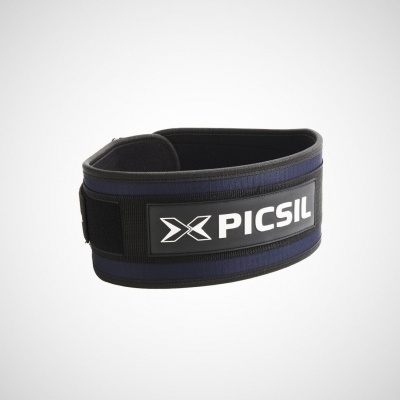 Cinto desportivo azul e preto com etiqueta PICLSIL