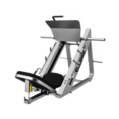Equipamento de ginásio de pernas cinza e preto com logo ELLIPSE