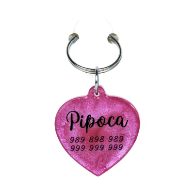 Porta-chaves coração rosa com brilho e texto preto