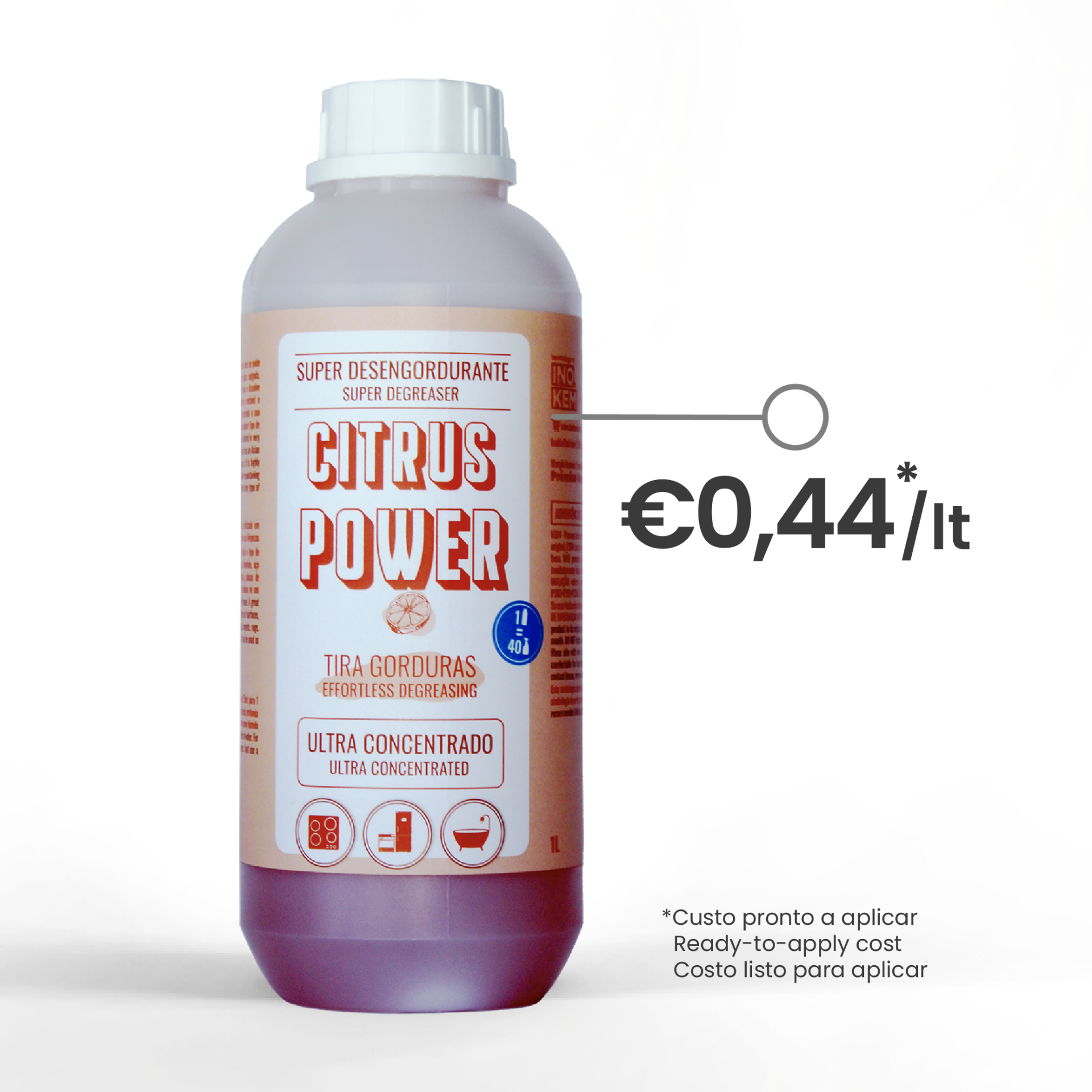 Frasco de desengordurante Citrus Power, roxo e branco, 1 litro, €0,44 por litro
