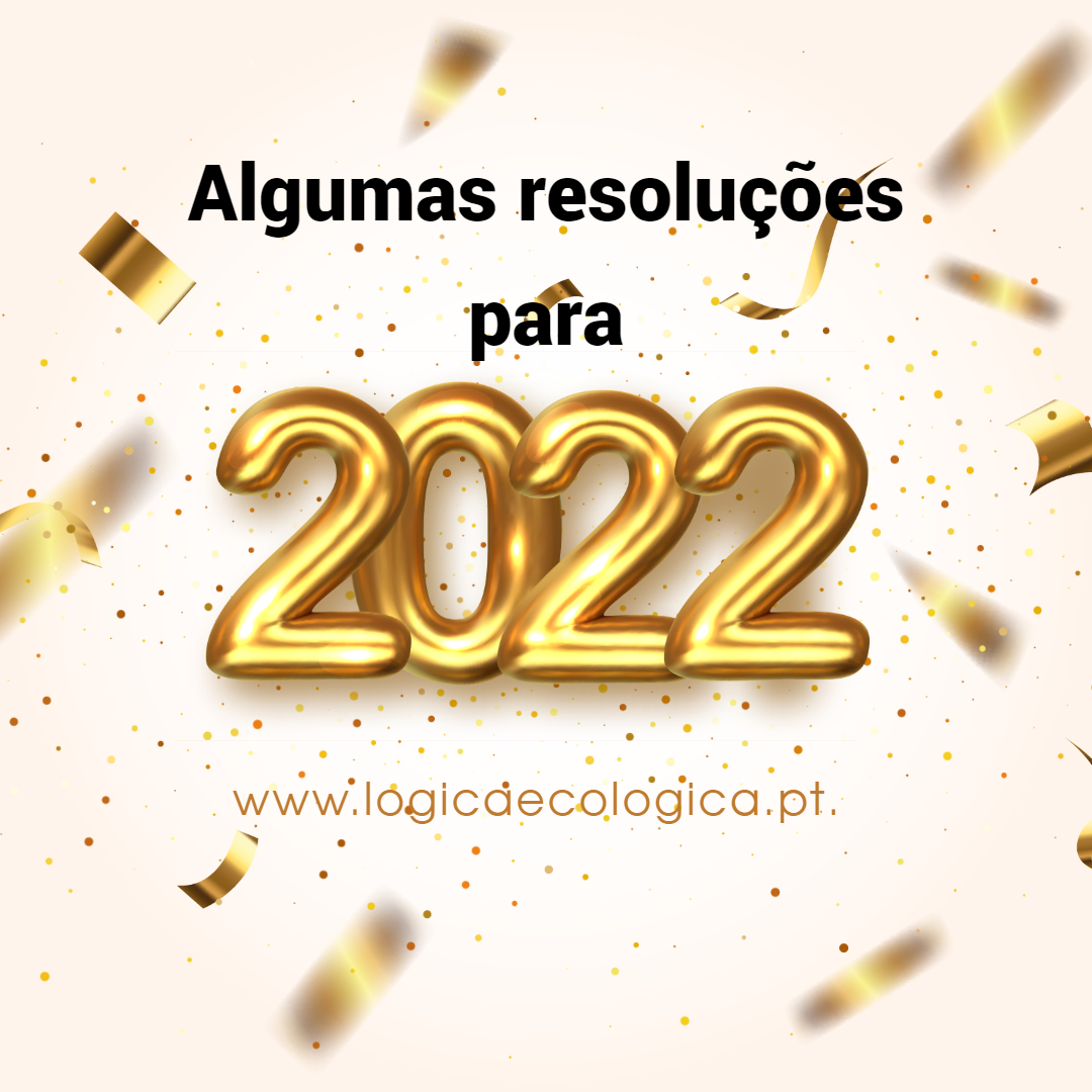 Texto sobre resoluções para 2022 com balões dourados e confetes