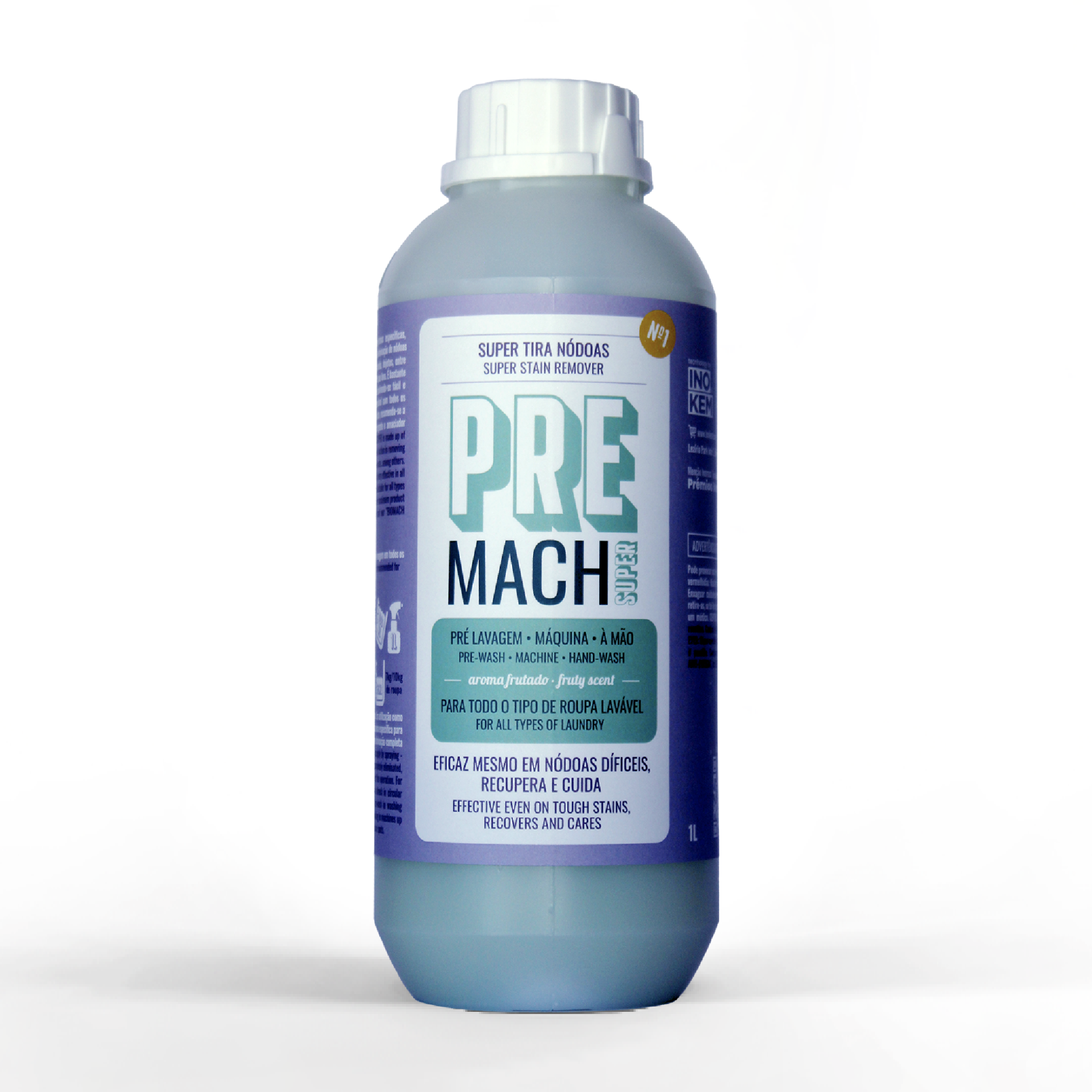 Frasco de removedor de nódoas PRE MACH Super azul e branco