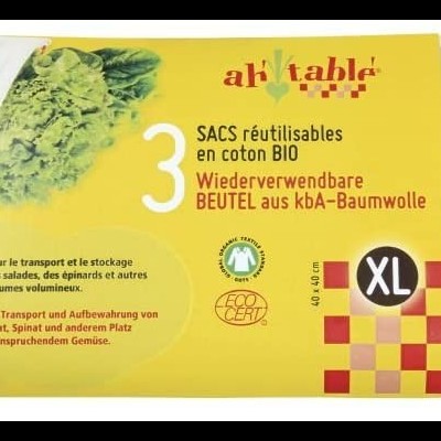 Pacote de 3 sacos reutilizáveis XL em algodão biológico com cordão verde