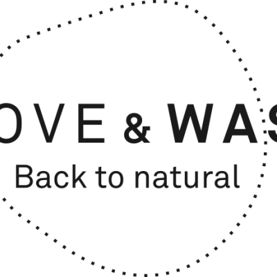 Logótipo MOVE & WASH com o slogan Back to natural dentro de um contorno pontilhado